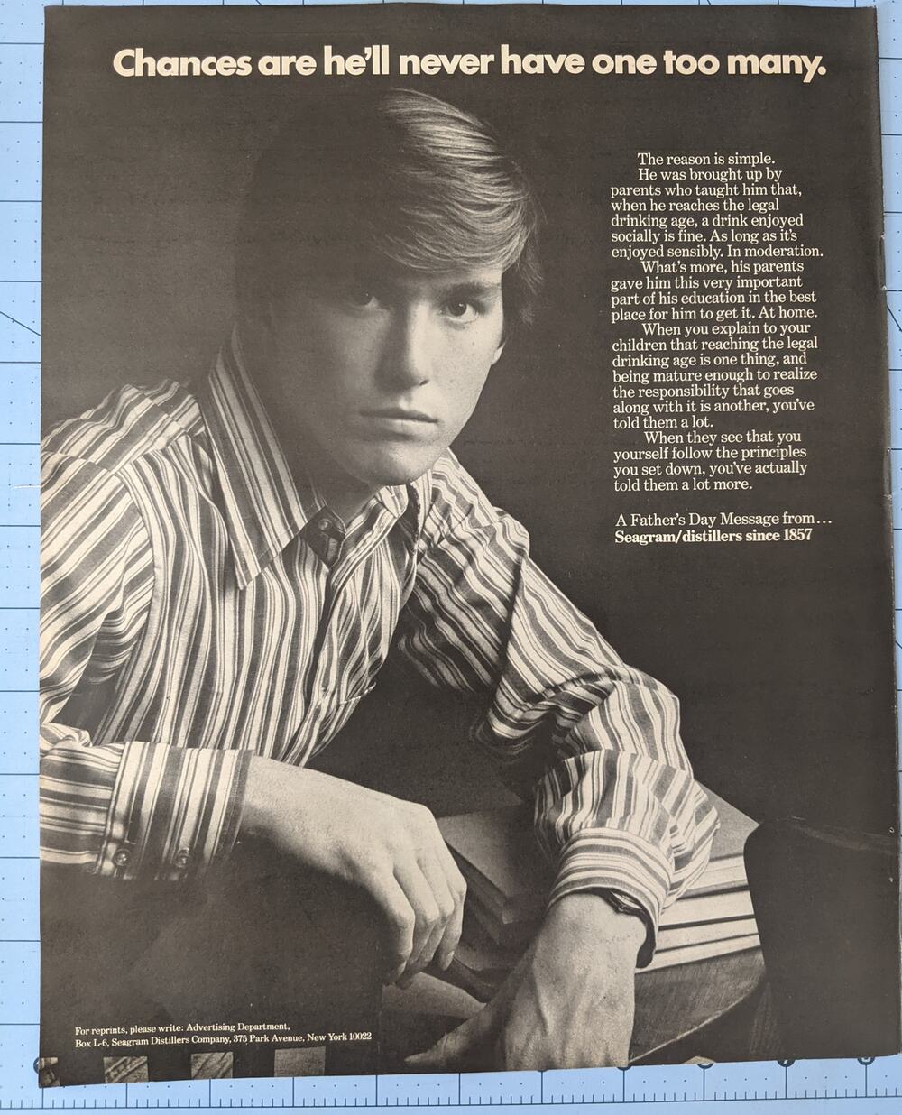 Vintage Print 1971 Ad Seagrams Father's Day Message